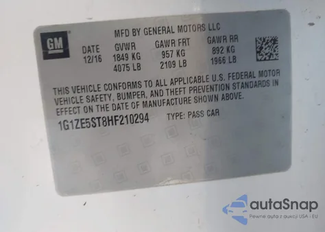 2017 Chevrolet Malibu 1Lt из США, поврежденный, VIN 1G1ZE5ST8HF210294